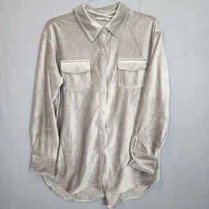 Isaac Mizrahi Live! Soho Ribbed Velour Shirt Jacket‎ Stonewall Gray Women's Sz M